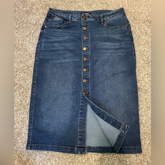 D. Jeans Blue Denim Midi Skirt | Button-Front Pencil/A-Line with Pockets - Picture 1 of 5